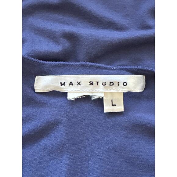 90s Y2K Max Studio Babydoll Tunic L Perrywinkle Blue Ruched Waist Going Out Top - Picture 7 of 10